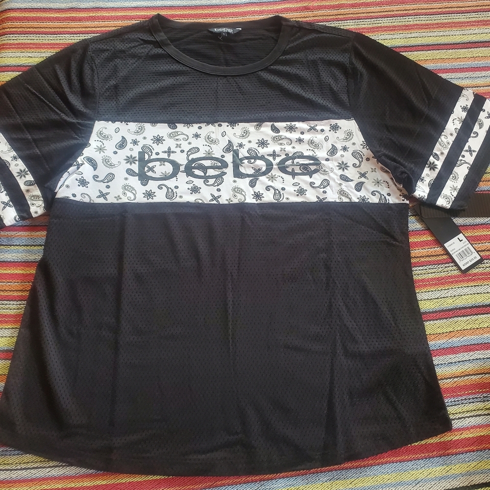 Bebe Sport pinhole mesh tee with printed panel